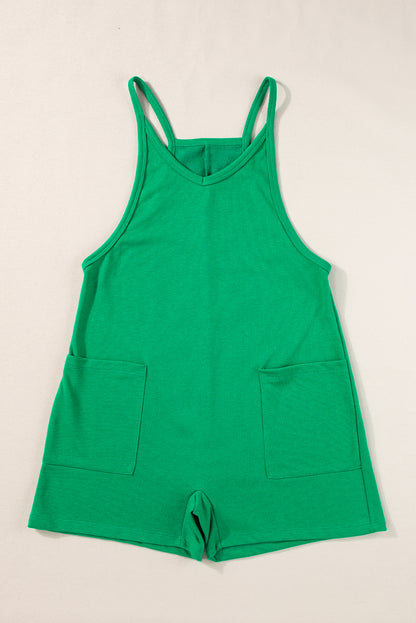 Pink Sleeveless Pocketed V Neck Jersey Romper