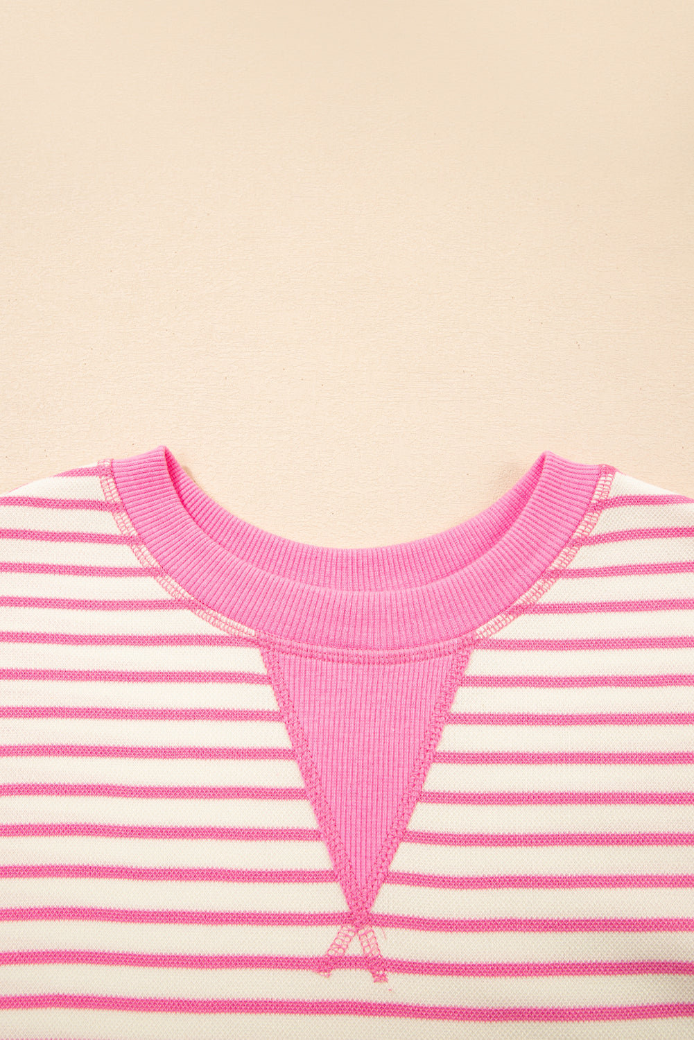 Contrast Detail Striped Ruffle Short Sleeve Top