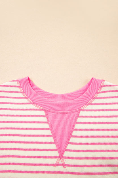 Contrast Detail Striped Ruffle Short Sleeve Top