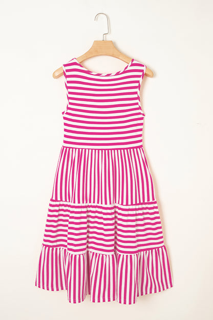 Black Stripe U Neck Sleeveless Loose Fit Mini Dress