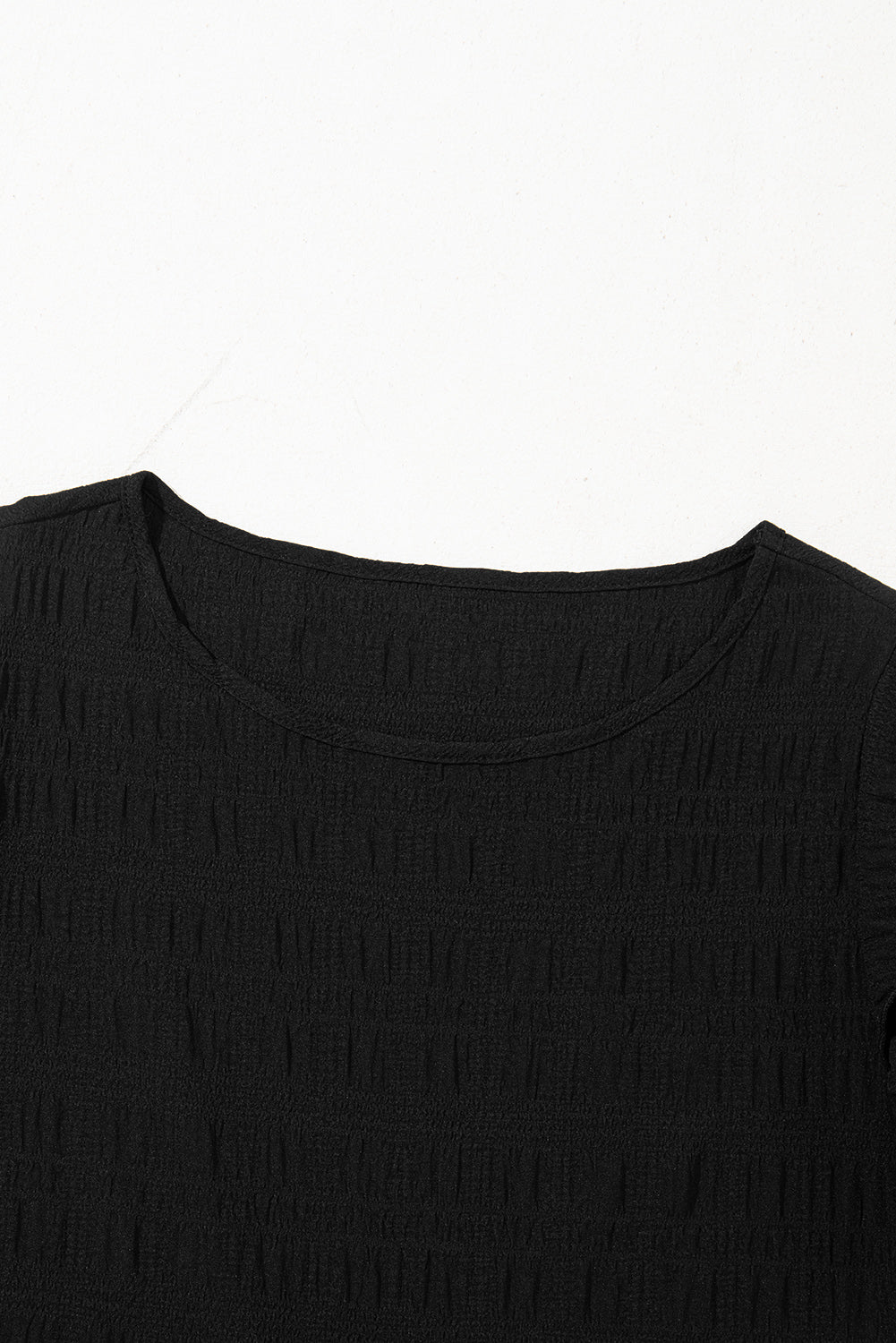 Dark Blue Textured Ruffled Sleeve Round Neck Top