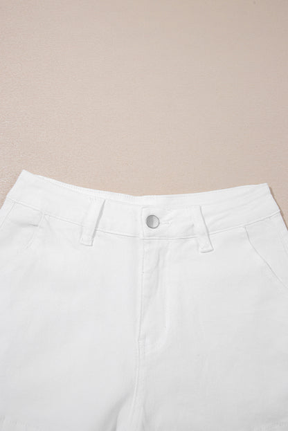 Sail Blue Scalloped Hemline Acid Wash High Waist Denim Shorts