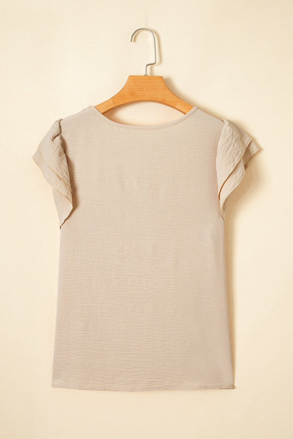 Mist Blue Solid Color Ruffled Short Sleeve Casual Blouse