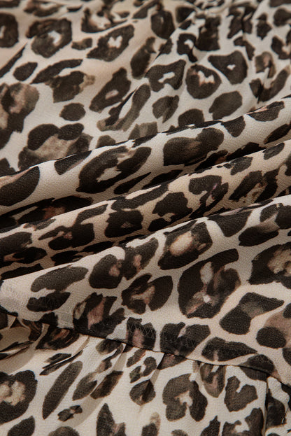Khaki Leopard 3/4 Sleeve V Neck Swing Dress