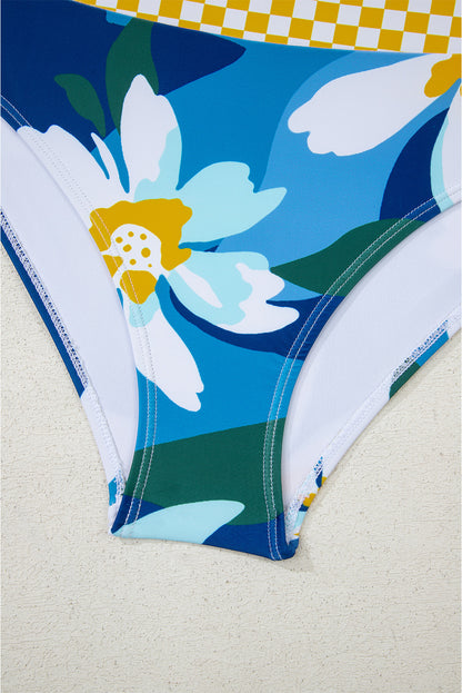 Green Floral Print Racerback Cutout High Waist 2pcs Bikini