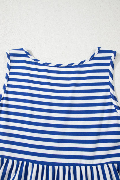 Black Stripe U Neck Sleeveless Loose Fit Mini Dress