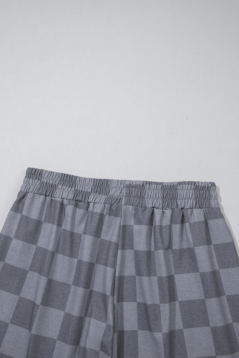 Beige Checkered V Neck Tee Drawstring Shorts Lounge Set