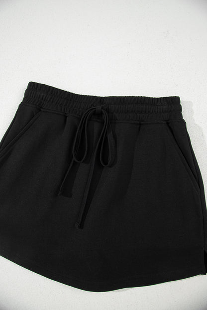 Light Green French Terry Drawstring Mini Skort with Pockets