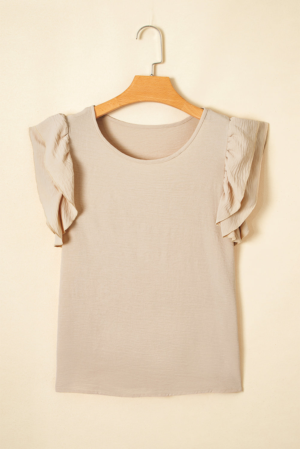 Mist Blue Solid Color Ruffled Short Sleeve Casual Blouse