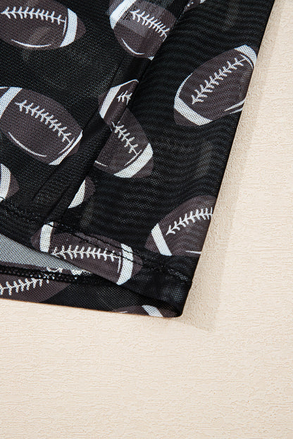 Black Game Day Rugby Mesh Sheer Long Sleeve Top