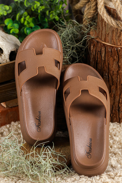 Black Cutout Design Open Toe Platform Slippers (Run Small, Size Up)