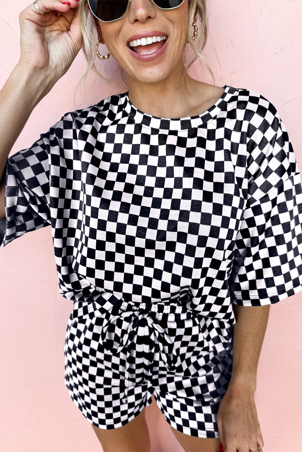 Rose Checkered Top and Short Casual 2pcs Set