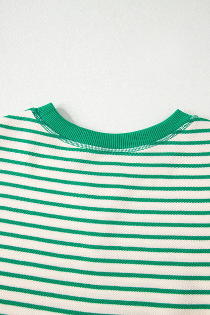 Contrast Detail Striped Ruffle Short Sleeve Top