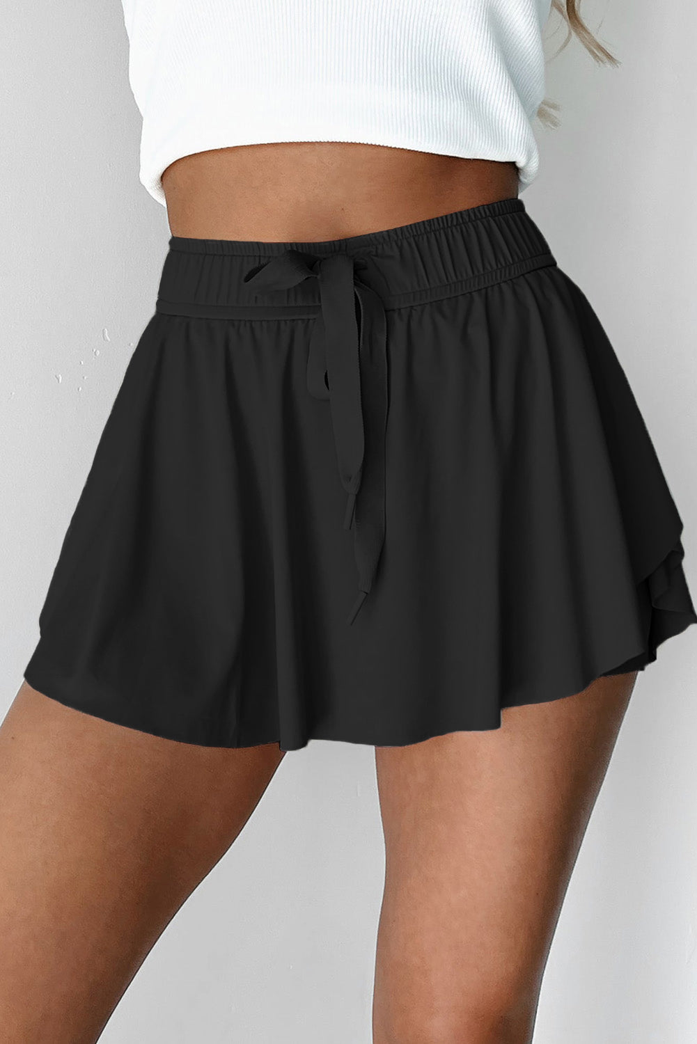 Light Green Drawstring High Waist Lined Tennis Skorts
