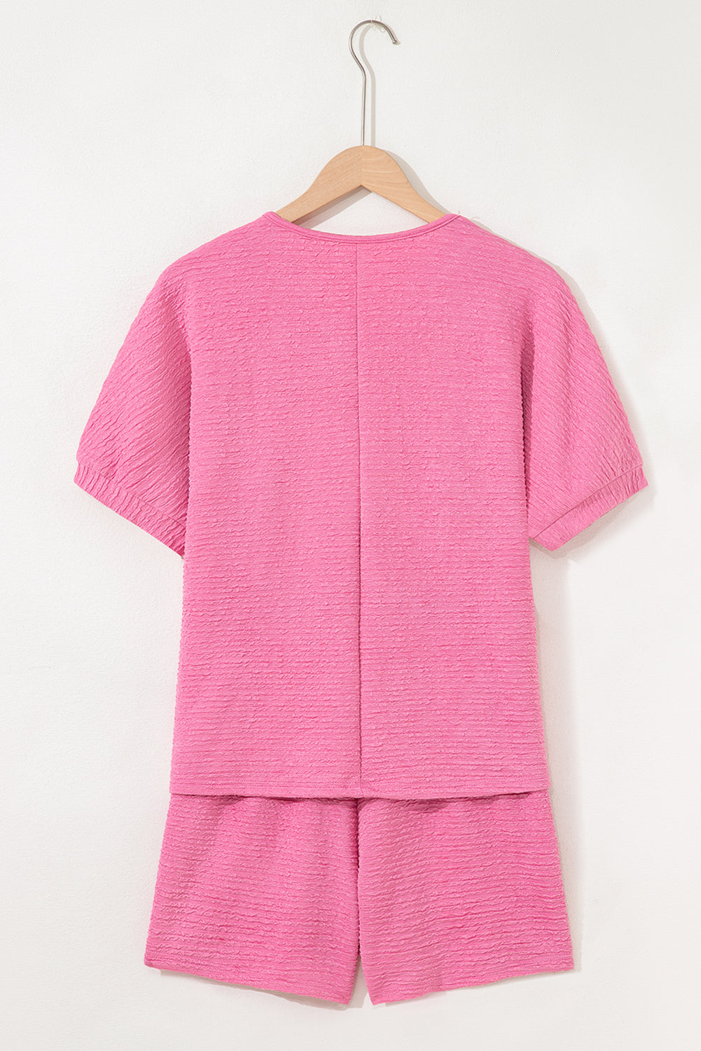 Orange Textured V Neck T Shirt and Shorts Set