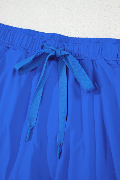Light Green Drawstring High Waist Lined Tennis Skorts