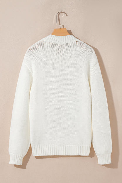 White Embroidered Bow Boots Graphic Drop Shoulder Sweater