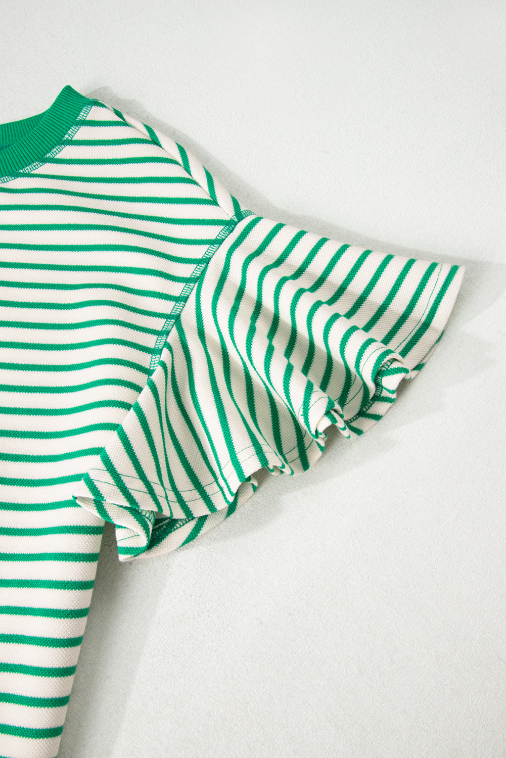 Contrast Detail Striped Ruffle Short Sleeve Top
