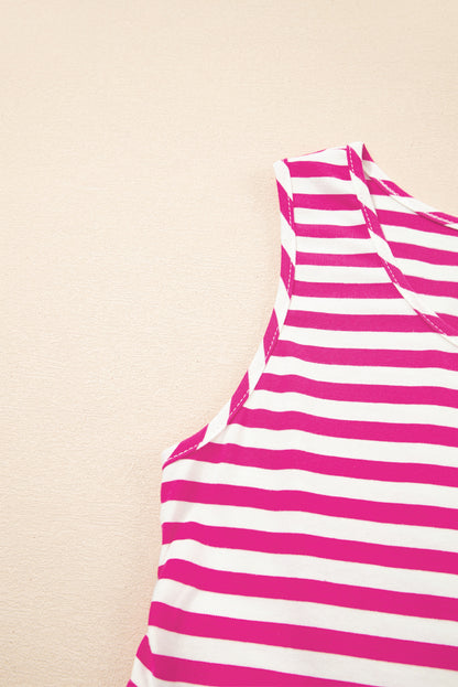 Black Stripe U Neck Sleeveless Loose Fit Mini Dress