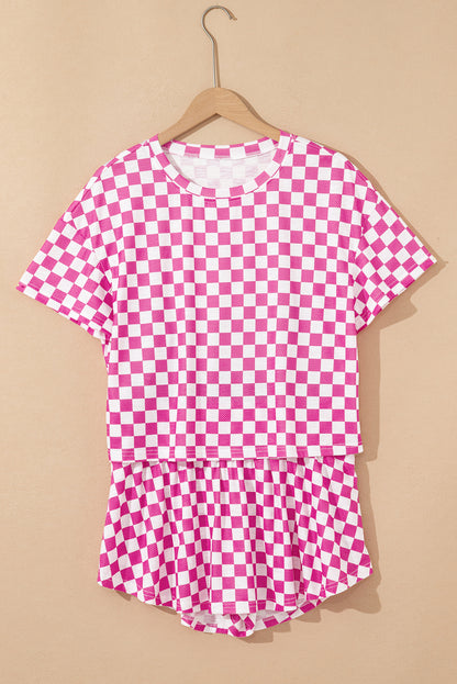Black Checkerboard T Shirt and High Waist Skorts 2 Piece Outfit