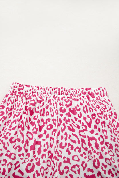 White Leopard Elastic Waist Lace up Contrast Trim Casual Shorts