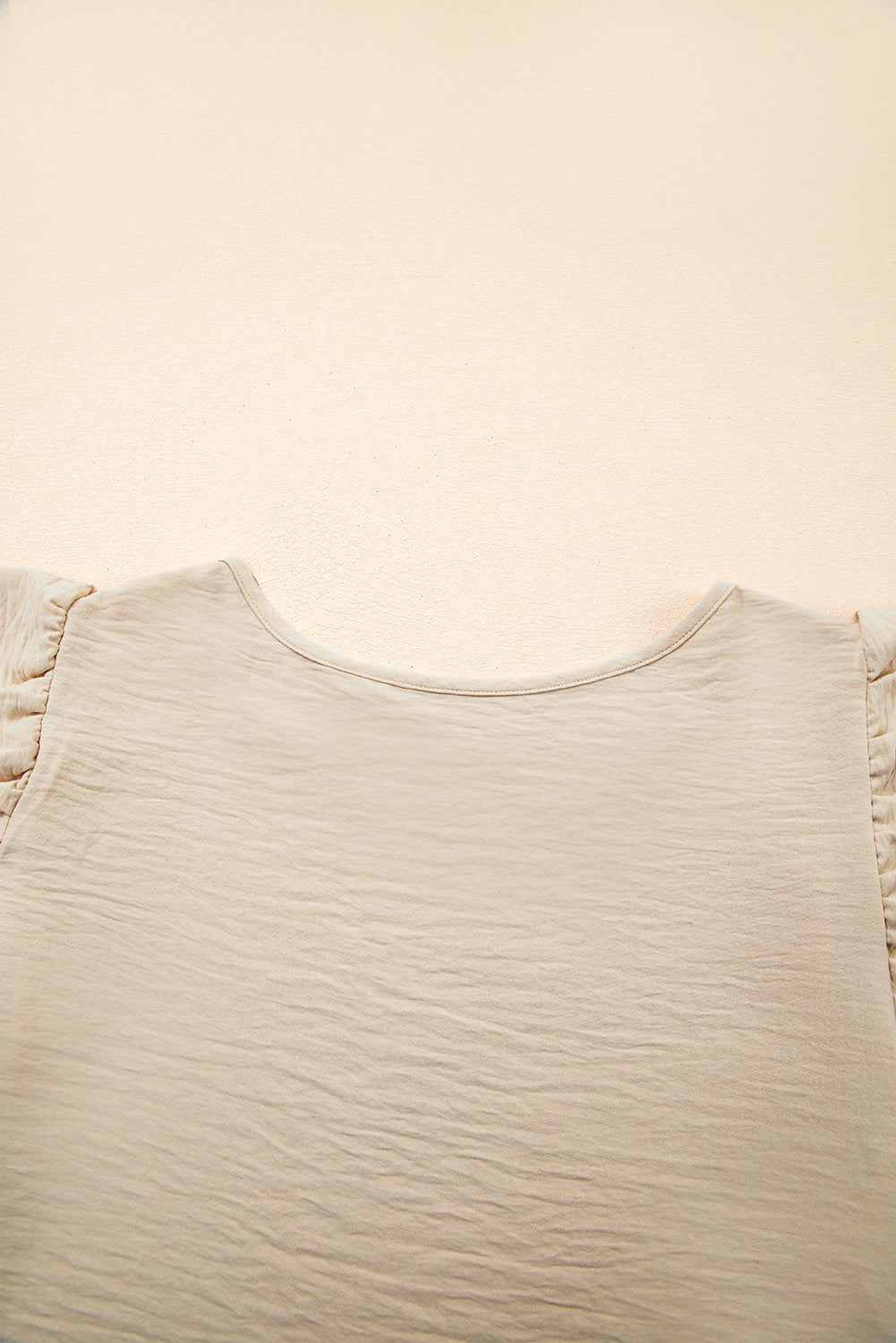 Mist Blue Solid Color Ruffled Short Sleeve Casual Blouse