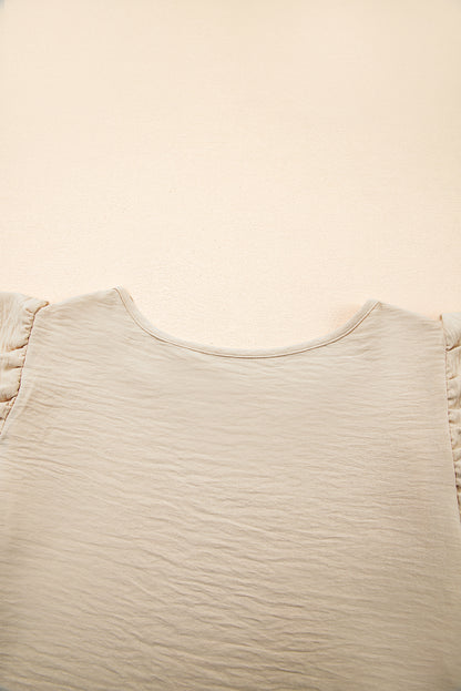 Mist Blue Solid Color Ruffled Short Sleeve Casual Blouse