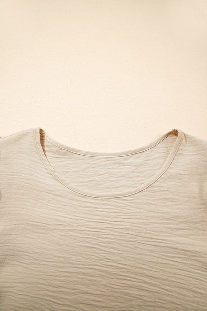 Mist Blue Solid Color Ruffled Short Sleeve Casual Blouse