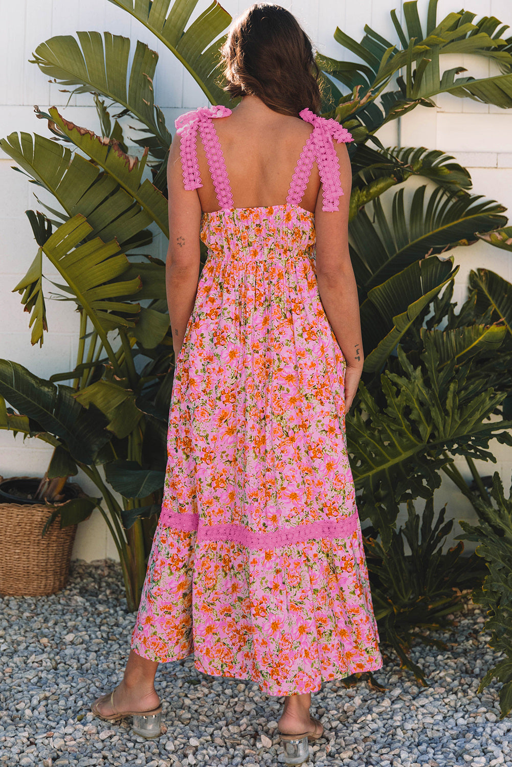 Green Floral Lace Tied Strap Empire Waist Maxi Dress