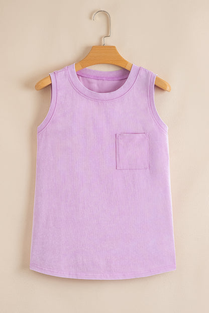 Phalaenopsis Mineral Wash Patched Chest Pocket Casual Tank Top NY