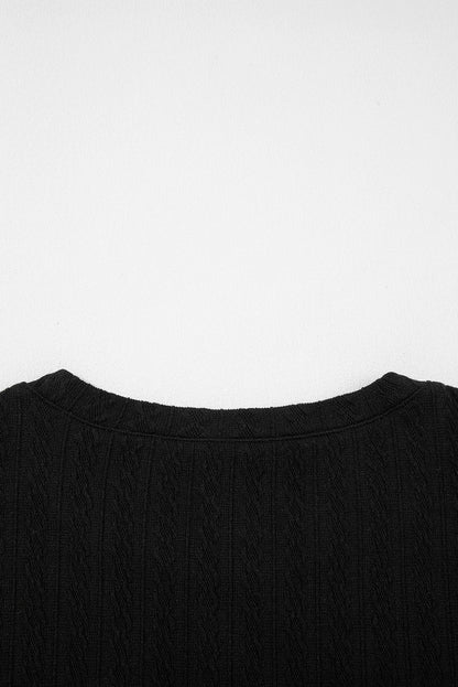 Black Textured Chest Pocket Long Sleeve Top 2Pcs Pants Set