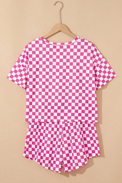 Black Checkerboard T Shirt and High Waist Skorts 2 Piece Outfit