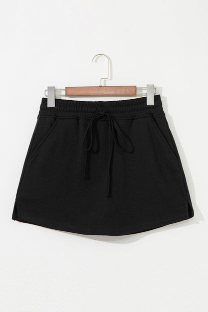 Light Green French Terry Drawstring Mini Skort with Pockets