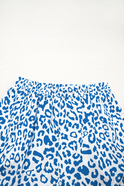 White Leopard Elastic Waist Lace up Contrast Trim Casual Shorts