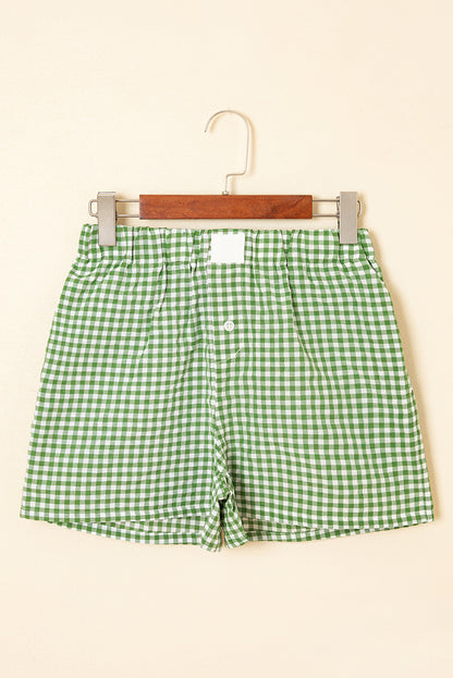 Red Gingham Printed High Waist Shorts