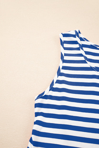 Black Stripe U Neck Sleeveless Loose Fit Mini Dress
