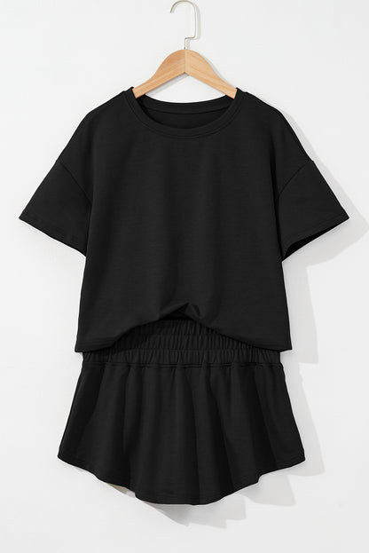 Blossom 2pcs Cropped Tee and Ruffle High Waist Skort Set