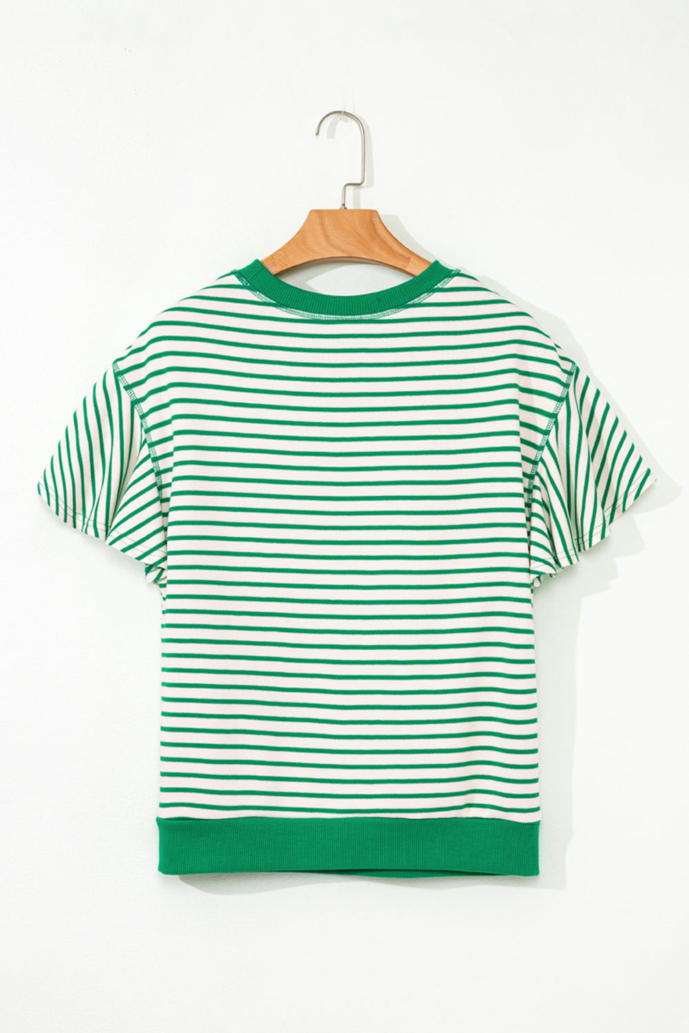 Contrast Detail Striped Ruffle Short Sleeve Top
