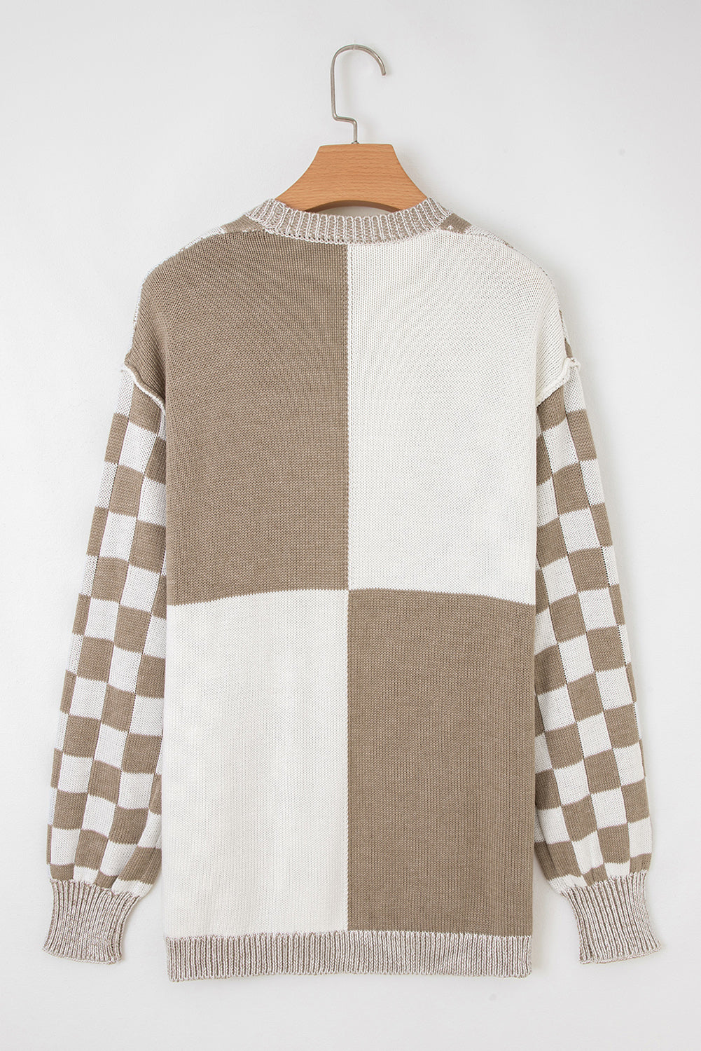 Black Checkered Open Front Drop Shoulder Cardigan