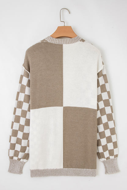 Black Checkered Open Front Drop Shoulder Cardigan