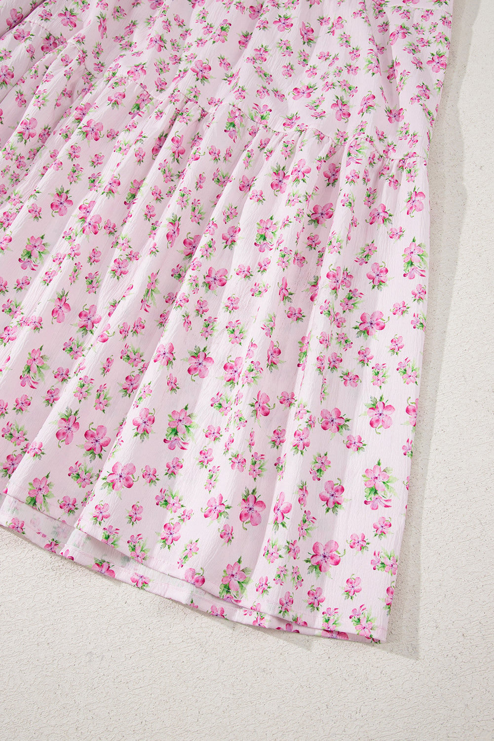 White Frilly Shirred Bodice Tiered Floral Maxi Dress