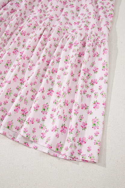 White Frilly Shirred Bodice Tiered Floral Maxi Dress
