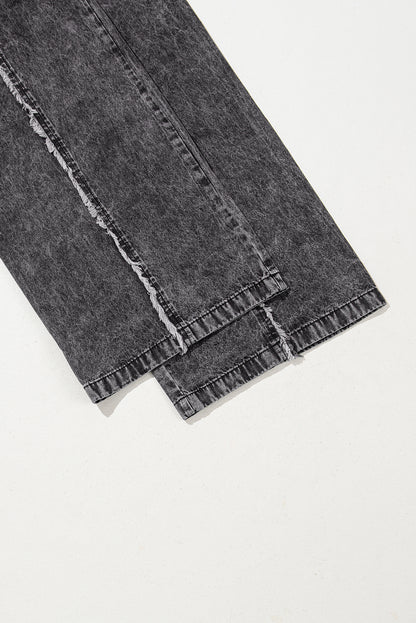 Beau Blue Light Wash Frayed Exposed Seam Wide Leg Denim Overall